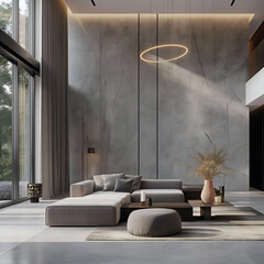 Aesthetic elegant minimalist modern interior design. Clear mock up empty wall for decoration in the apartment. Copy space in the room. Neutral palette of natural colors.