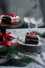 Delicious ready to eat wreath Christmas cake decorated with fresh cranberries and cream cheese frosting with festive styling
