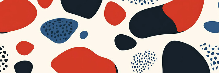 Aesthetic minimalist patterned background with rounded shapes, blue, red, white colors. Generative AI