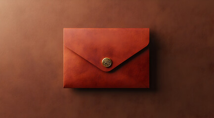 Top view brown leather envelope clutch.