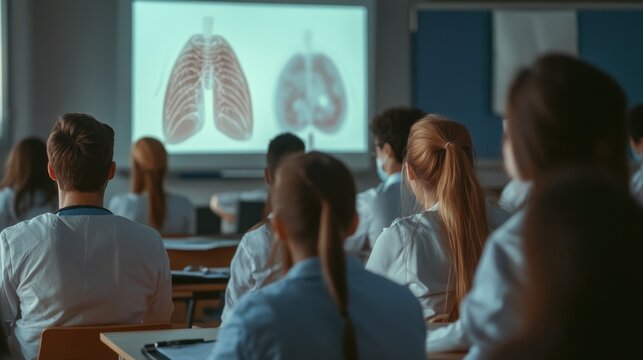 Diverse Medical Students Engaged in Learning About Lung Anatomy