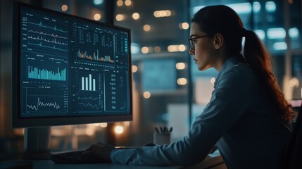Professional Woman Analyzing Medical Data on Computer in Office