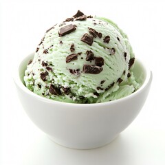 Close-Up of Mint Chocolate Chip Ice Cream Scoops in Bowl
