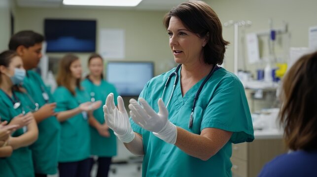 Nurse Demonstrating Hand Hygiene Practices in Medical Setting