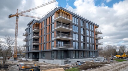 Obraz premium Modern residential building with colorful balconies under clear skies