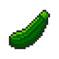 Fototapeta premium Pixel zucchini isolated on transparent background. Pixelated badge, game asset or computer arcade food item. Vegetable icon. Vector pixel art illustration in 16 bit old style.