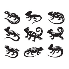 Reptile set silhouette vector illustration