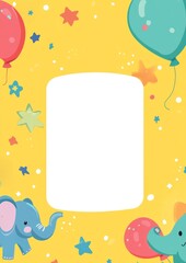 Colorful Frame with Elephant, Star, and Balloon Decorations for Birthday or Party Invitations Generative AI