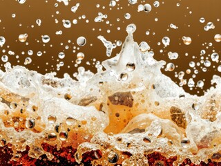 Fresh coke background with splash of soda bubbles and droplets, drink