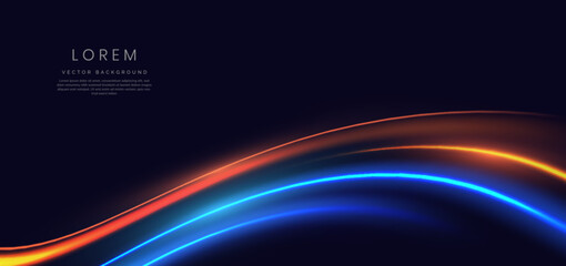 Abstract futuristic glowing neon multi color lines. Hi speed motion moving concept on dark blue background.
