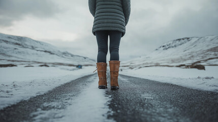 Exploring Icy Landscapes : A Lone Traveler's Snowy Path