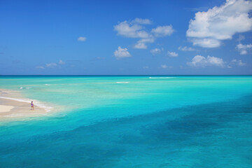 Sandy beach at the tip of Mouli Island in Ouvea lagoon, Loyalty Islands, New Caledonia.
