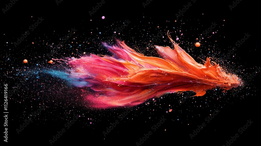 Poster a vivid display of paint bursts in mid-air, showcasing an explosion of color blending harmoniously. 