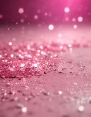 Shining light on a pink glitter surface with soft focus bokeh and subtle shine, sparkly textures, festive decorations