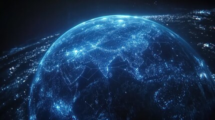 Obraz premium Glowing digital earth at night.