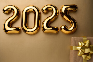 New Year 2025 celebration. Golden 2025 numbers as New Year Background