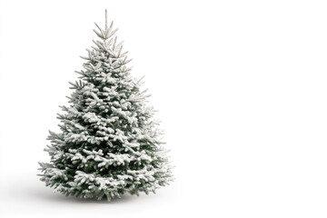 Fototapeta premium Snow-covered Christmas tree on a white isolated background.