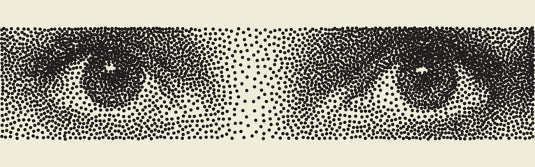 Stipple dotted cutout eyes for trendy y2k retro collages. Vector textured photocopy effect female sight