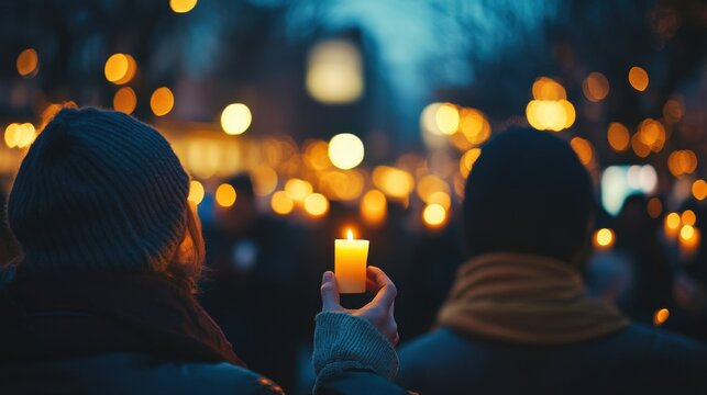 Vigil, two people holding candles at night.
