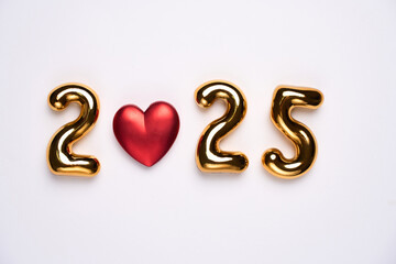 Happy New Year background with 2025 numbers and red heart