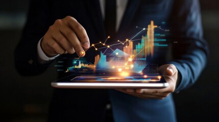 Businessman Analyzing Data with Hands on Tablet in Close-Up Shot