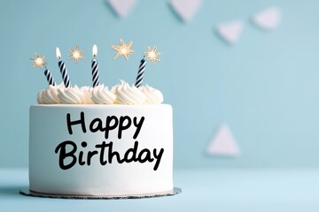 cheerful happy birthday design featuring cute cake and sun doodles on a pastel backdrop customizable space for text