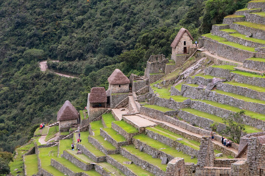 Agricultural stone terraces at  Machu Picchu in Peru