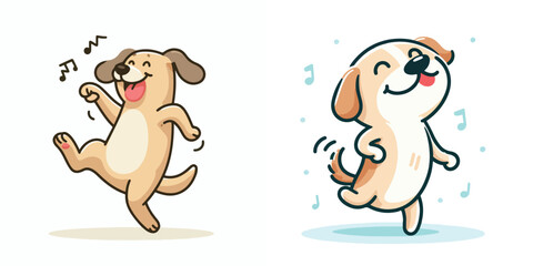 vector cartoon dog dancing happily