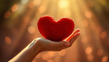 Hand holding heart shape pillow