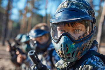 Dynamic paintball player in action with vibrant splashes of color - Generative AI artwork