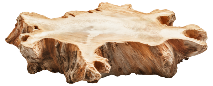 Wooden tree stump with intricate natural texture and pattern