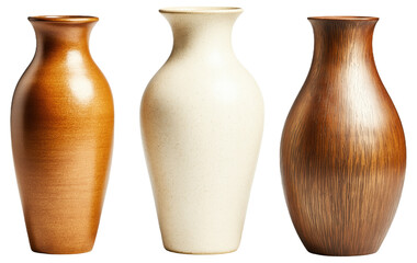 Three ceramic vases with different textures and colors