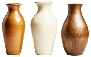 Three ceramic vases with different textures and colors