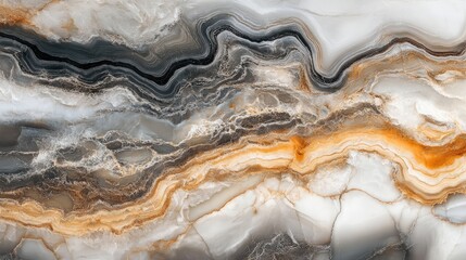 Fototapeta premium Abstract marble surface featuring elegant swirls of brown and gray tones highlighting natural stone textures and intricate patterns.