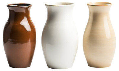 Three ceramic vases in brown, white, and beige colors