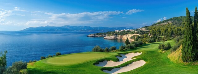 Aerial Shot of a Golf Course with Stunning Backdrops for Promotions