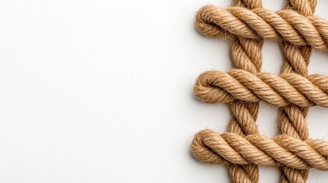 A photostock of natural brown twine ropes laid in parallel lines on a neutral background, emphasizing organic textures and patterns, suitable for crafting or packaging concepts. High Quality
