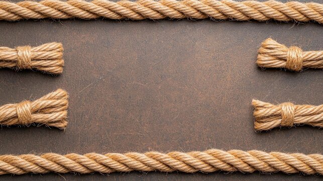 A photostock of natural brown twine ropes laid in parallel lines on a neutral background, emphasizing organic textures and patterns, suitable for crafting or packaging concepts. High Quality