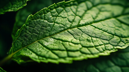 Obraz premium A close-up of a mint leaf.