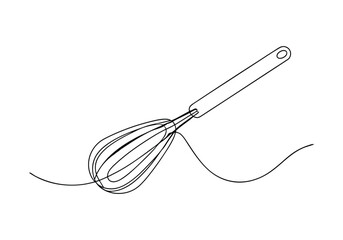 Continuous One-Line Drawing of a Whisk - Minimalist Kitchen Tool Art"