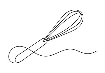 Continuous One-Line Drawing of a Whisk - Minimalist Kitchen Tool Art"