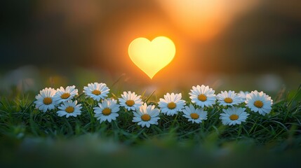 Obraz premium Heart Shaped Sunset Daisies Love Nature Spring