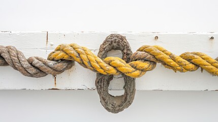 Ship ropes intertwined on a white background showcasing texture and detail emphasizing marine equipment and nautical themes © NFTNexus