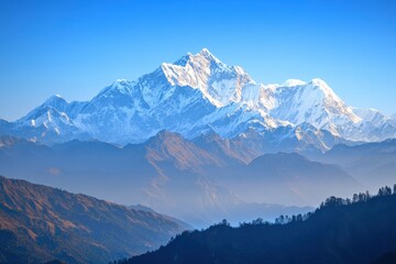 Obraz premium The mountains are covered in snow and the sky is clear and blue