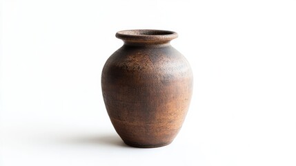 Clay vase on a clean white background showcasing traditional craftsmanship and earthy tones for home decor and design projects.