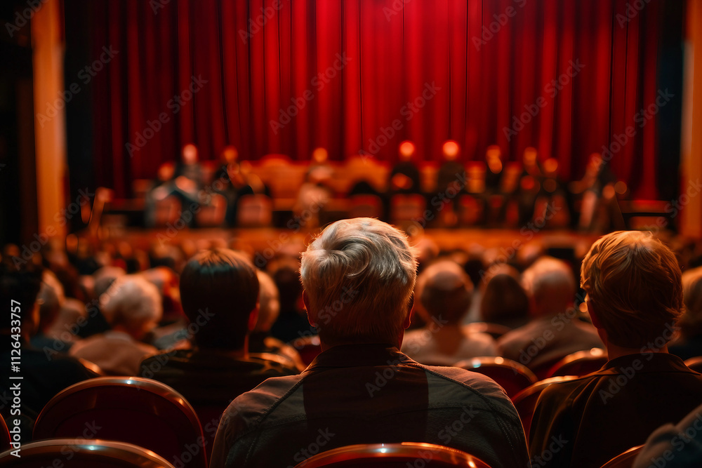 Wall mural performer standing in front of a crowded audience in a theater generative ai picture