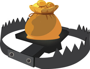 Bear trap catching money bag illustrating financial risk