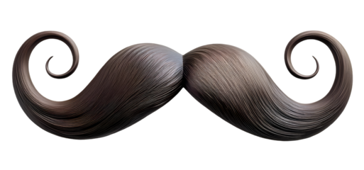 Mustache. isolated on a transparent background, top view, PNG."