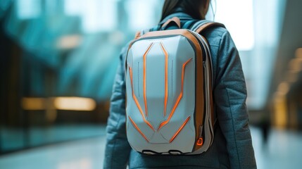 Futuristic smart backpack design for students ready for back to school transition with innovative technology and sleek aesthetics