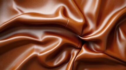 Rich brown leather upholstery fabric texture with elegant folds and smooth surface for luxury interior design concepts.